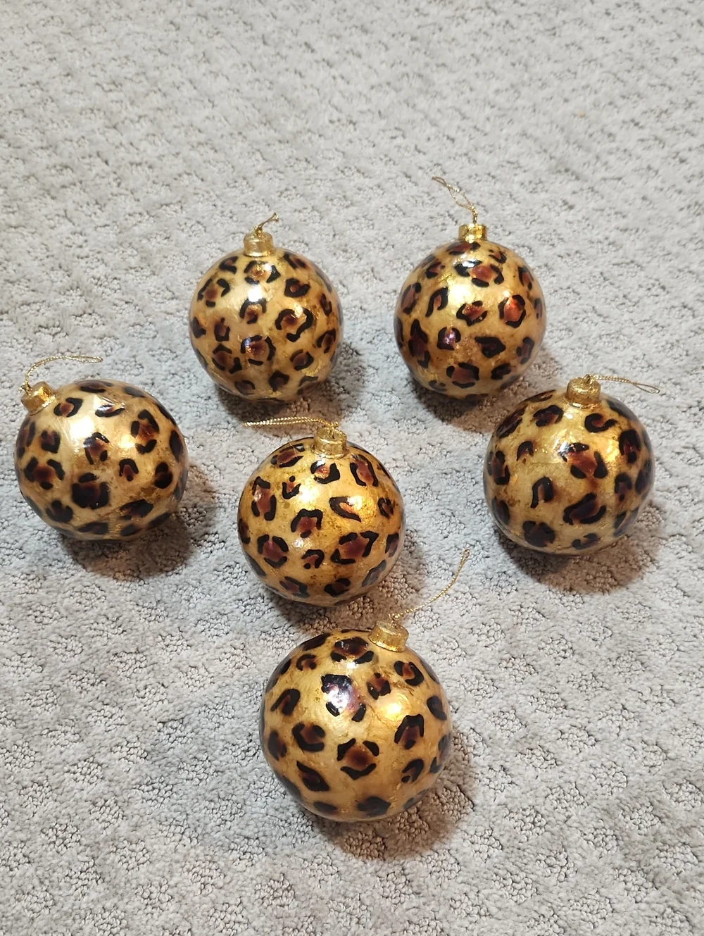 Pier 1 Gold Leopard Print Christmas Ornaments Decorative Hanging Holiday Tree